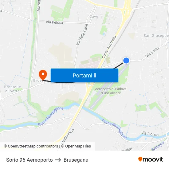 Sorio 96 Aereoporto to Brusegana map