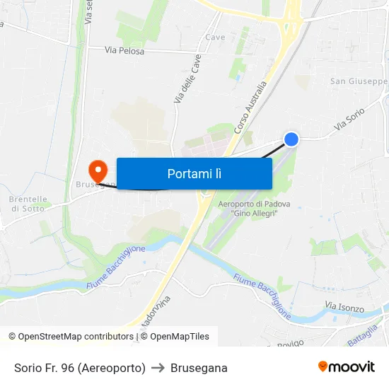 Sorio Fr. 96  (Aereoporto) to Brusegana map