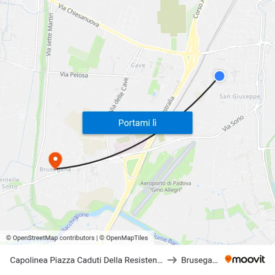 Capolinea Piazza Caduti Della Resistenza to Brusegana map
