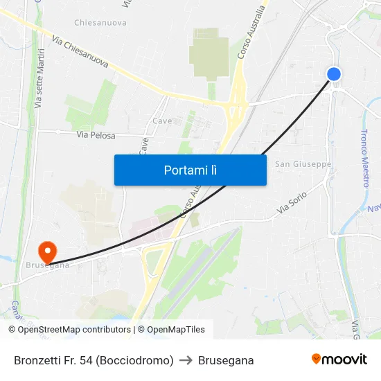 Bronzetti Fr. 54 (Bocciodromo) to Brusegana map