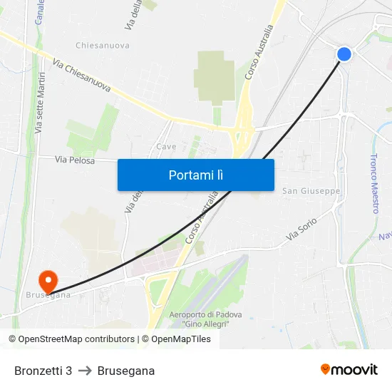 Bronzetti 3 to Brusegana map