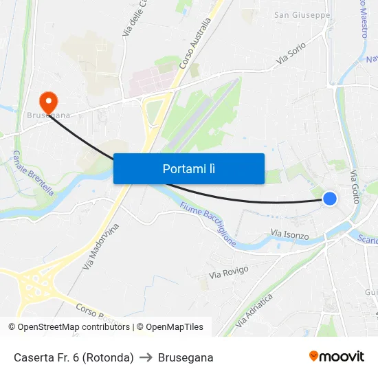 Caserta Fr. 6 (Rotonda) to Brusegana map