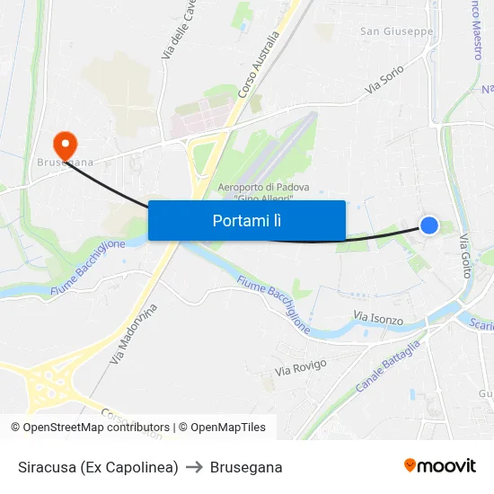 Siracusa (Ex Capolinea) to Brusegana map