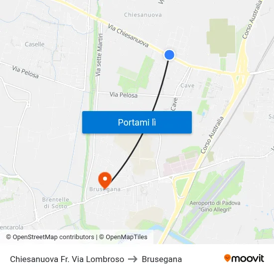 Chiesanuova Fr. Via Lombroso to Brusegana map