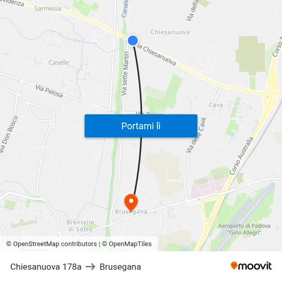 Chiesanuova 178a to Brusegana map