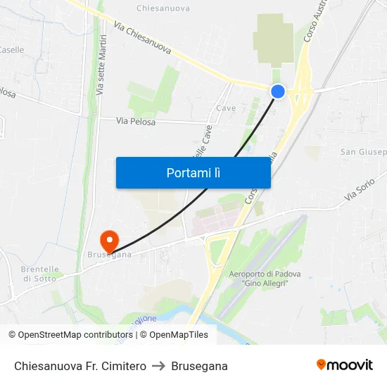 Chiesanuova Fr. Cimitero to Brusegana map