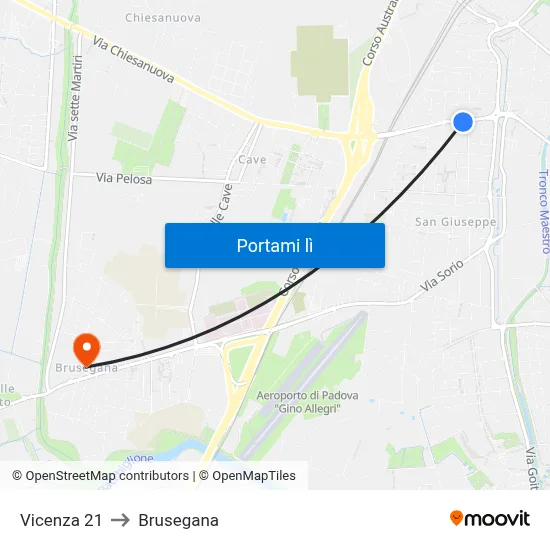 Vicenza 21 to Brusegana map