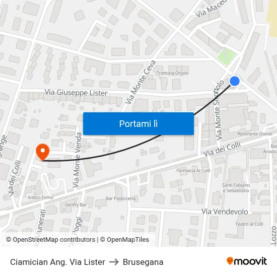 Ciamician Ang. Via Lister to Brusegana map