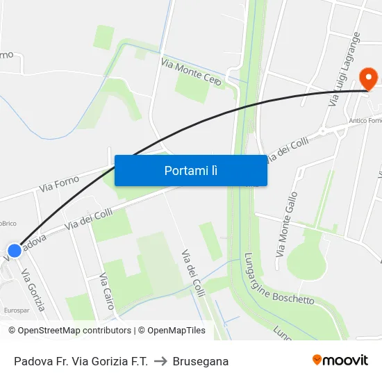 Padova Fr. Via Gorizia F.T. to Brusegana map