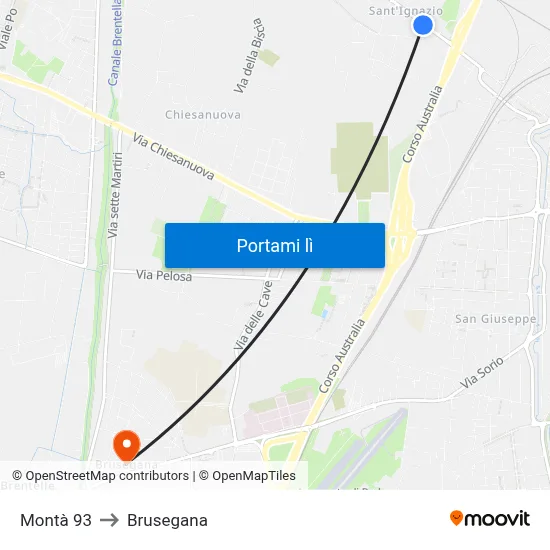 Montà 93 to Brusegana map