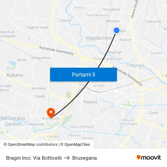 Bragni Incr. Via Botticelli to Brusegana map