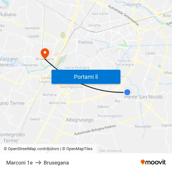 Marconi 1e to Brusegana map