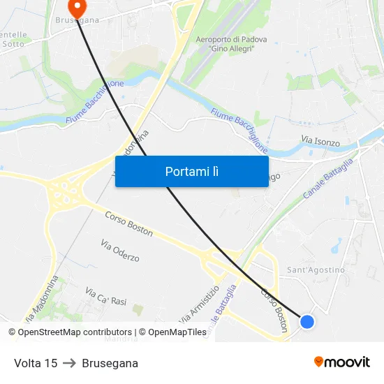 Volta 15 to Brusegana map