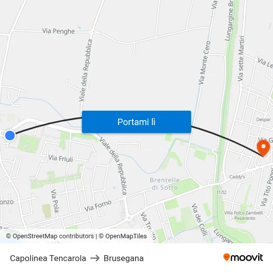 Capolinea Tencarola to Brusegana map