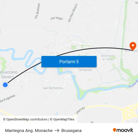 Mantegna Ang. Monache to Brusegana map