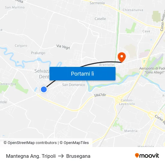 Mantegna Ang. Tripoli to Brusegana map