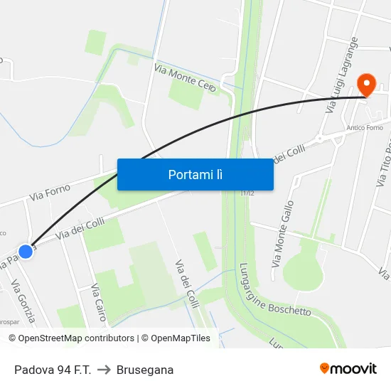 Padova 94 F.T. to Brusegana map