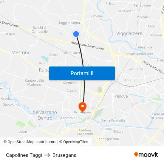 Capolinea Taggì to Brusegana map
