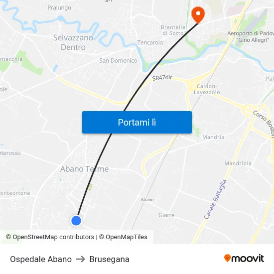 Ospedale Abano to Brusegana map
