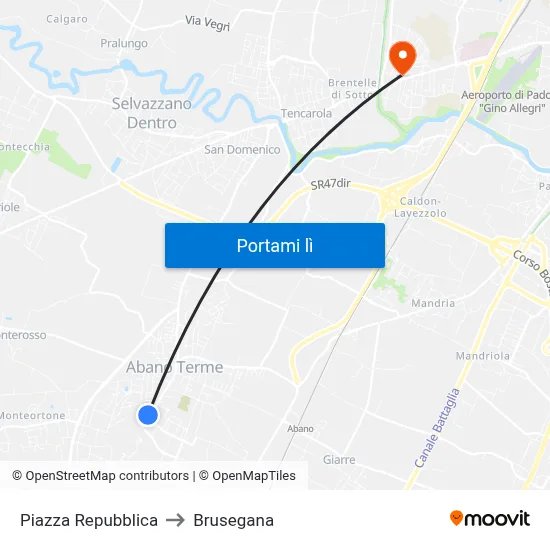 Piazza Repubblica to Brusegana map