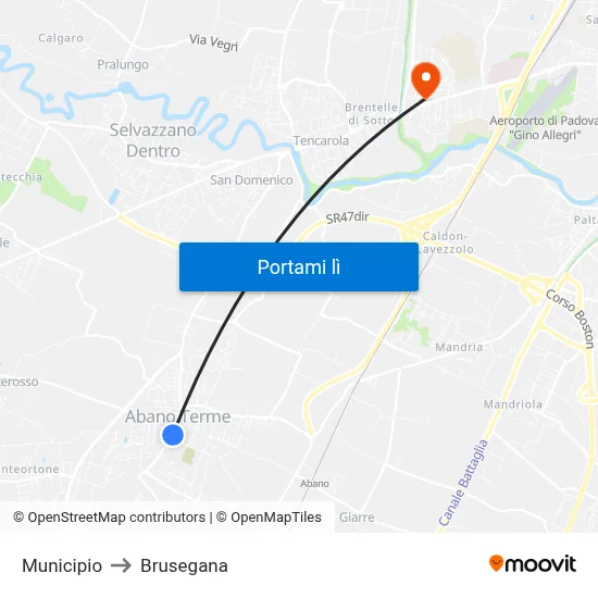 Municipio to Brusegana map