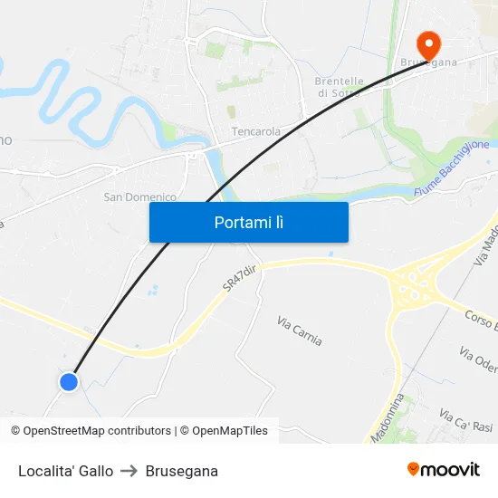Localita' Gallo to Brusegana map