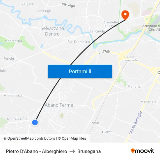 Pietro D'Abano - Alberghiero to Brusegana map