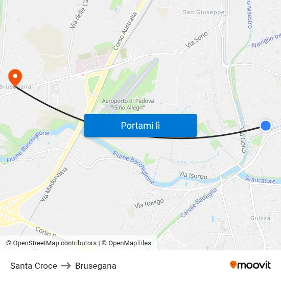 Santa Croce to Brusegana map