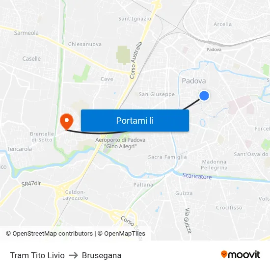 Tram Tito Livio to Brusegana map