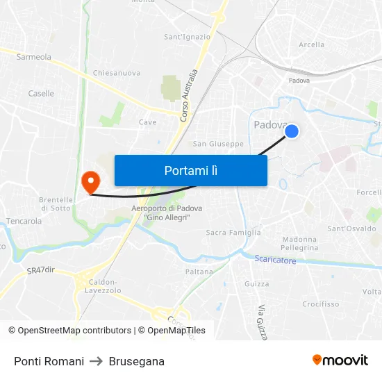 Ponti Romani to Brusegana map