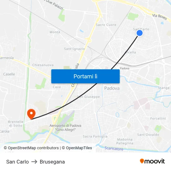 San Carlo to Brusegana map