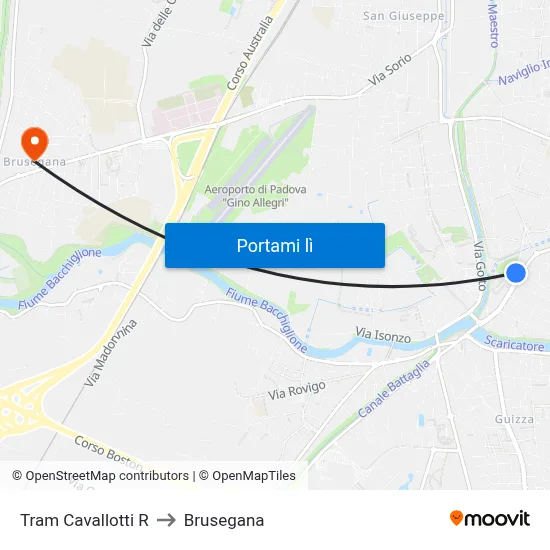 Tram Cavallotti R to Brusegana map