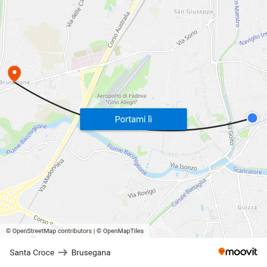 Santa Croce to Brusegana map