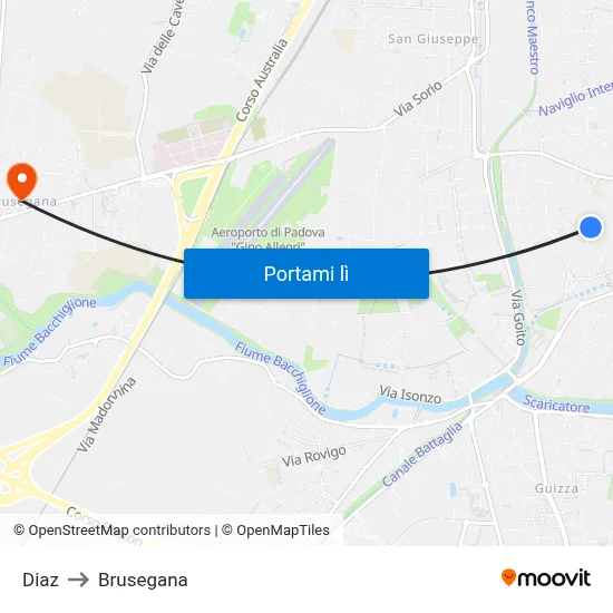Diaz to Brusegana map