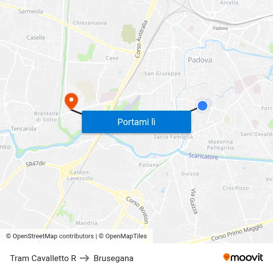 Tram Cavalletto R to Brusegana map