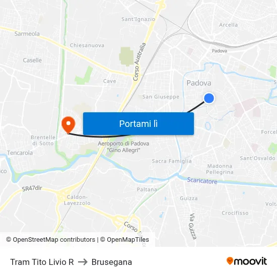 Tram Tito Livio R to Brusegana map