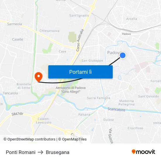 Ponti Romani to Brusegana map