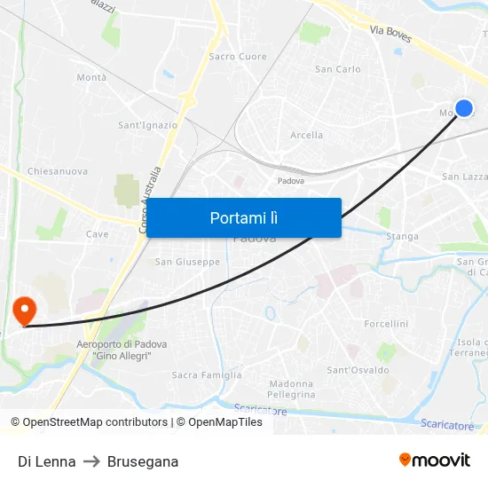 Di Lenna to Brusegana map