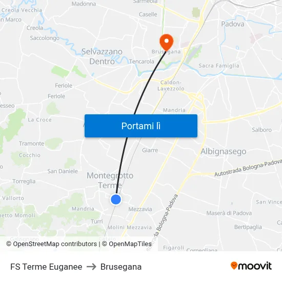 FS Terme Euganee to Brusegana map