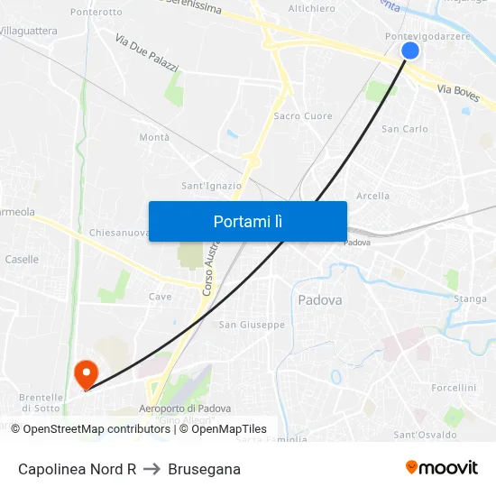 Capolinea Nord R to Brusegana map