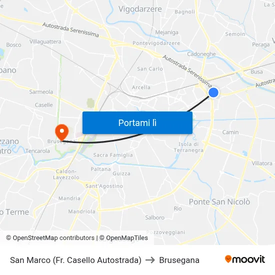 San Marco (Fr. Casello Autostrada) to Brusegana map