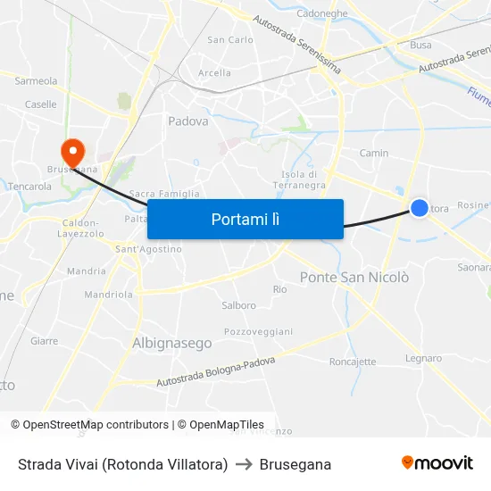 Strada Vivai (Rotonda Villatora) to Brusegana map