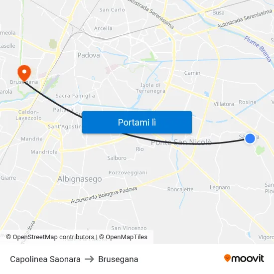 Capolinea Saonara to Brusegana map