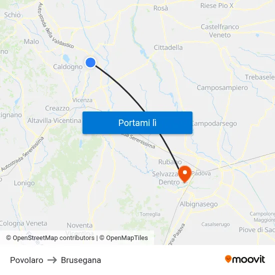 Povolaro to Brusegana map