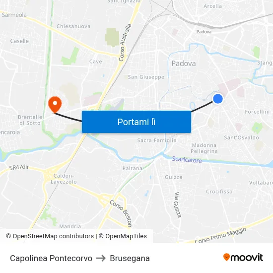 Capolinea Pontecorvo to Brusegana map