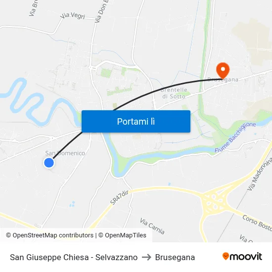 San Giuseppe Chiesa - Selvazzano to Brusegana map