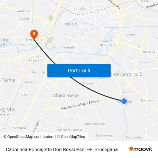 Capolinea Roncajette Don Rossi Psn to Brusegana map