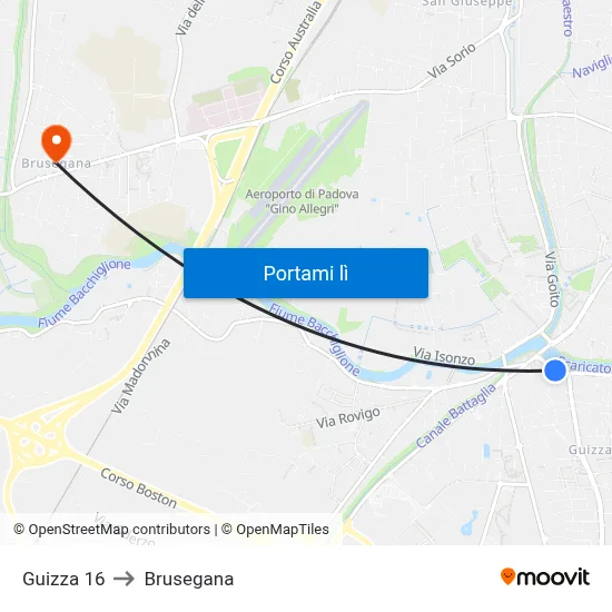 Guizza 16 to Brusegana map