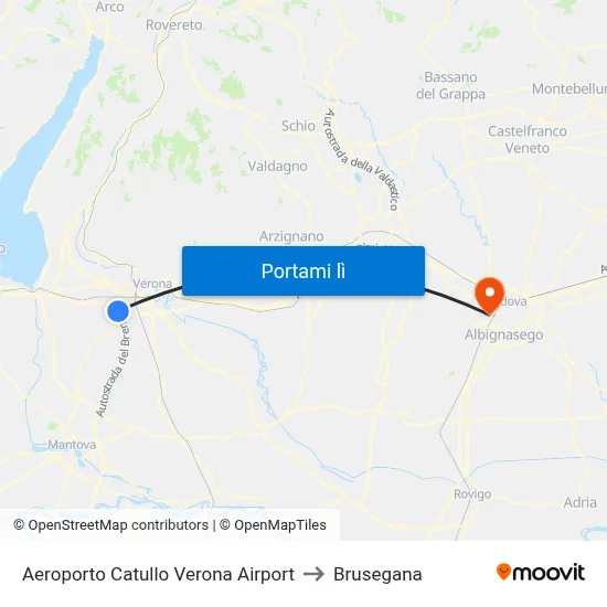 Aeroporto Catullo Verona Airport to Brusegana map