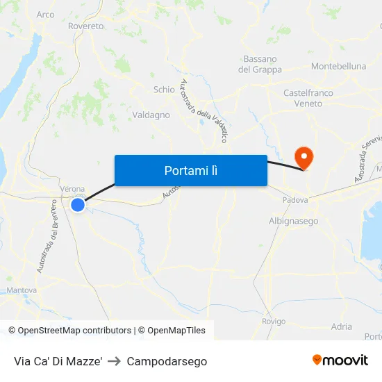 Via Ca' Di Mazze' to Campodarsego map